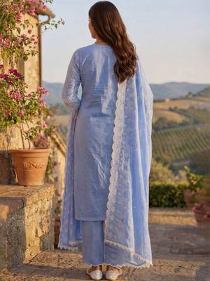 women ethnic motifs embroidered regular thread work  cotton kurta with trousers & with dupatta 5