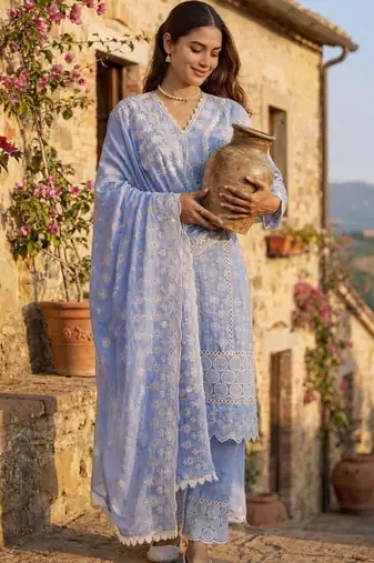 Women Ethnic Motifs Embroidered Regular Thread Work Pure Cotton Kurta with Trousers & With Dupatta