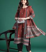 Geometric Printed Pure Cotton Kurta with Trousers & Dupatta