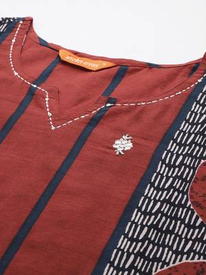Geometric Printed Pure Cotton Kurta with Trousers & Dupatta 2