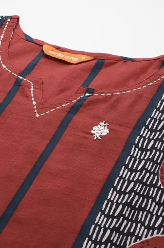 Geometric Printed Pure Cotton Kurta with Trousers & Dupatta