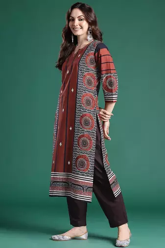 Geometric Printed Pure Cotton Kurta with Trousers & Dupatta