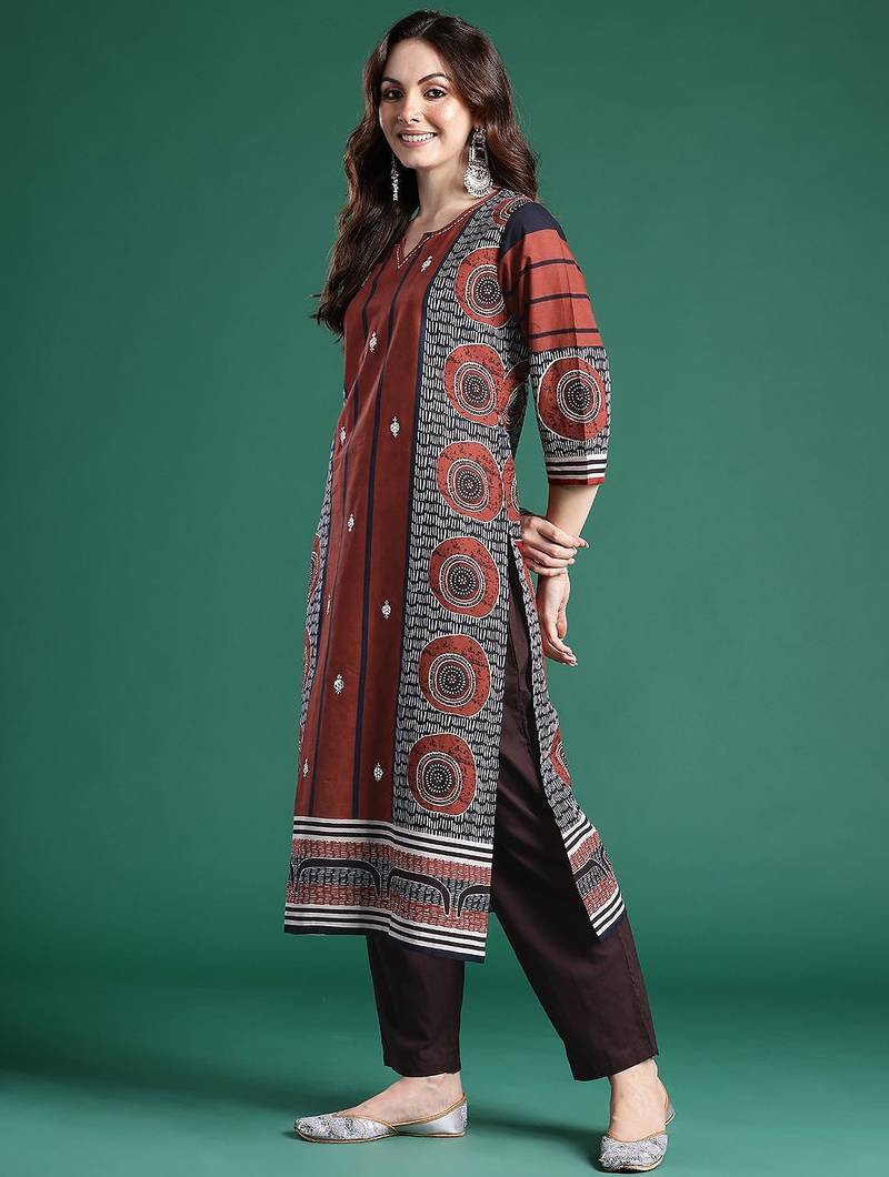 Geometric Printed Pure Cotton Kurta with Trousers & Dupatta