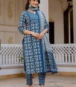 Women Ethnic Motifs Printed Regular Pure Cotton Kurta with Trousers & With Dupatta