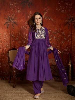  purple mull chanderi flared kurti pant set 1