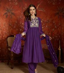  purple mull chanderi flared kurti pant set