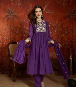  purple mull chanderi flared kurti pant set