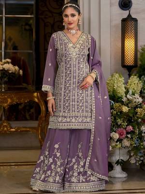 Women Ethnic Motifs Embroidered Kurta with Sharara & Dupatta 1
