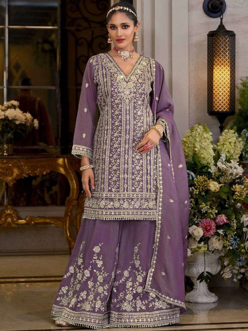 Women Ethnic Motifs Embroidered Kurta with Sharara & Dupatta