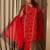 Plus Size Red Embroidered Straight Kurta Trousers With Dupatta Set