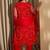 Plus Size Red Embroidered Straight Kurta Trousers With Dupatta Set