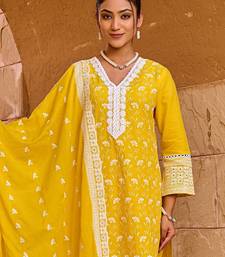Women Ethnic Motifs Embroidered Pure Cotton Kurta with Trouser & Dupatta