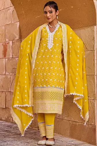 Women Ethnic Motifs Embroidered Pure Cotton Kurta with Trouser & Dupatta