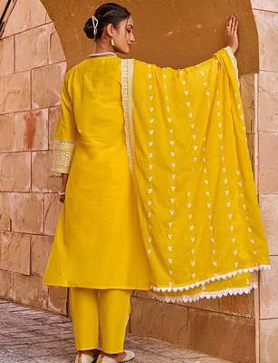Women Ethnic Motifs Embroidered Pure Cotton Kurta with Trouser & Dupatta 4