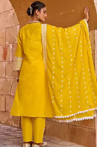 Women Ethnic Motifs Embroidered Pure Cotton Kurta with Trouser & Dupatta