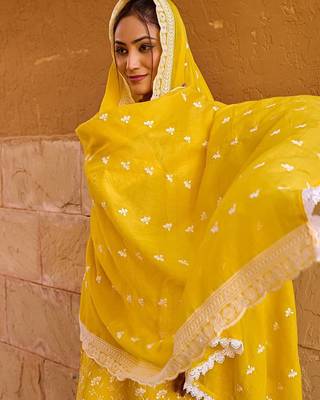 Women Ethnic Motifs Embroidered Pure Cotton Kurta with Trouser & Dupatta 5