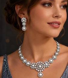Pearl Cubic Zirconia Bridal Necklace Set, Floral Wedding Jewelry Earrings