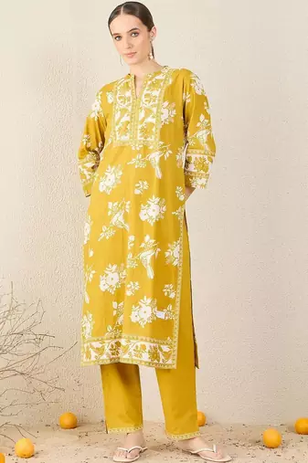 Women Floral Printed Pure Cotton Kurta with Trousers & Dupatta