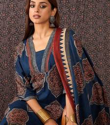Women Ajrakh Printed Straight Kurta Trousers With Dupatta Set