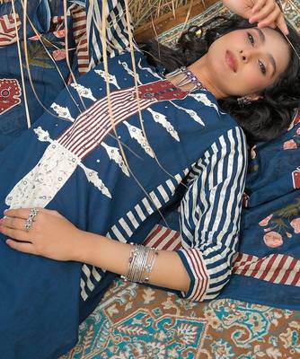 Women Ethnic Motifs Printed Regular Mirror Work Pure Cotton Kurta with Trousers & With Dupatta 3