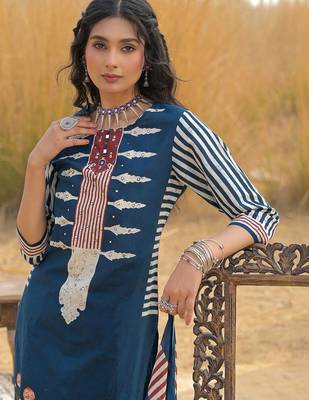 Women Ethnic Motifs Printed Regular Mirror Work Pure Cotton Kurta with Trousers & With Dupatta 4