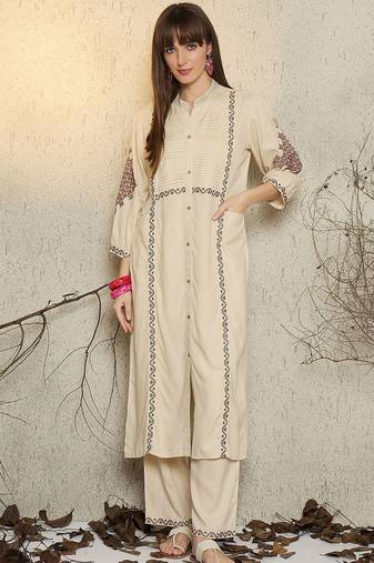 Women Ethnic Motifs Embroidered Regular Mirror Work Kurta with Palazzos
