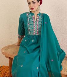 Women Ethnic Motifs Embroidered Cotton A-Line Kurta with Trousers & Dupatta