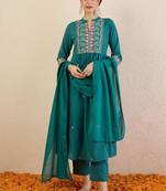 Women Ethnic Motifs Embroidered Cotton A-Line Kurta with Trousers & Dupatta