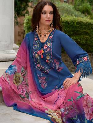 Women Floral Embroidered Panelled Thread Work Pure Silk Kurta with Trousers & With Dupatta 2