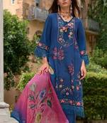 Women Floral Embroidered Panelled Thread Work Pure Silk Kurta with Trousers & With Dupatta