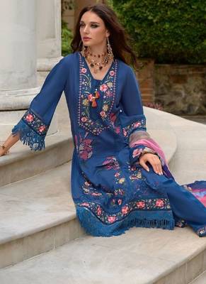 Women Floral Embroidered Panelled Thread Work Pure Silk Kurta with Trousers & With Dupatta 6