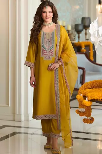 Women Ethnic Motifs Embroidered A-Line Kurta with Trousers & Dupatta