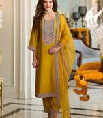 Women Ethnic Motifs Embroidered A-Line Kurta with Trousers & Dupatta