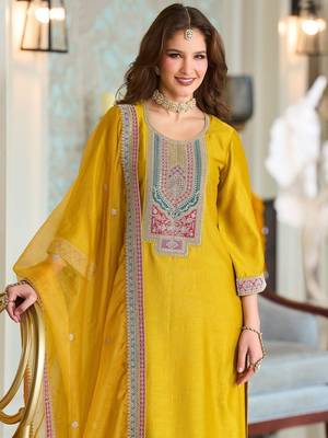 Women Ethnic Motifs Embroidered A-Line Kurta with Trousers & Dupatta 5