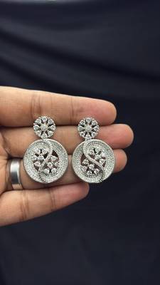Silver CZ Statement Necklace Set, Round Floral Disc, Matching Drop Earrings, Bridal Party Jewelry 4
