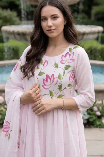 Women Floral Printed Regular Pure Cotton Kurta with Trousers & With Dupatta