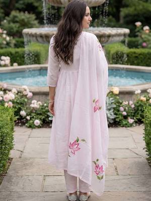 Women Floral Printed Regular Pure Cotton Kurta with Trousers & With Dupatta 5