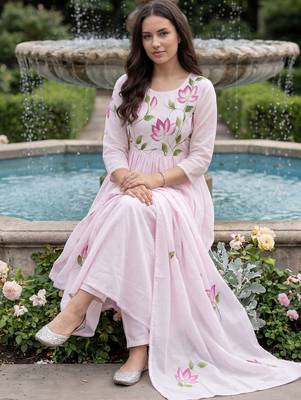 Women Floral Printed Regular Pure Cotton Kurta with Trousers & With Dupatta 6