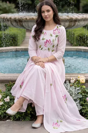 Women Floral Printed Regular Pure Cotton Kurta with Trousers & With Dupatta