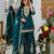 teal color cording embroidery sequin work faux georgette kurti sharara set