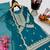 teal color cording embroidery sequin work faux georgette kurti sharara set