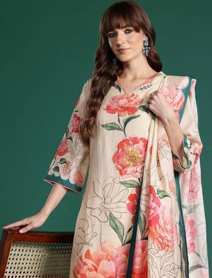 Floral Printed Kurta with Trousers & Dupatta 2