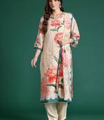 Floral Printed Kurta with Trousers & Dupatta