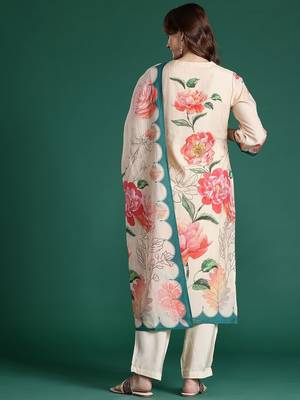Floral Printed Kurta with Trousers & Dupatta 7