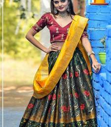 Green Embroidered Banarasi Silk Blend Semi Stitched Lehenga Choli