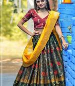 Green Embroidered Banarasi Silk Blend Semi Stitched Lehenga Choli
