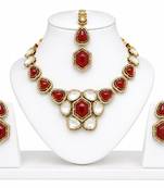 kundan ruby antique mehendi polish necklace set with earrings and maang tikka for bridal wedding jewelry