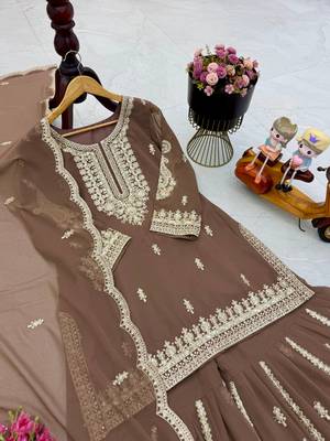 chiku color cording embroidery sequin work faux georgette kurti sharara set 2