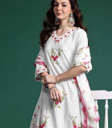 Floral Embroidered Pure Cotton Kurta with Trousers & Dupatta