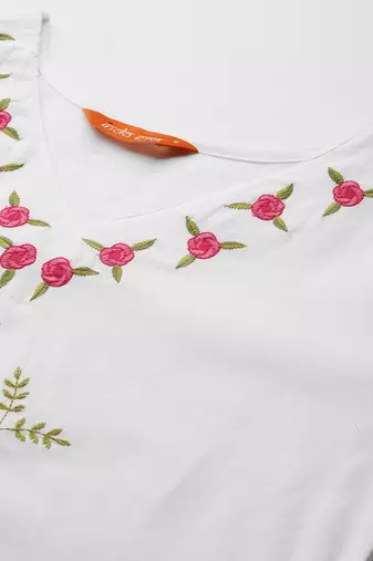 Floral Embroidered Pure Cotton Kurta with Trousers & Dupatta